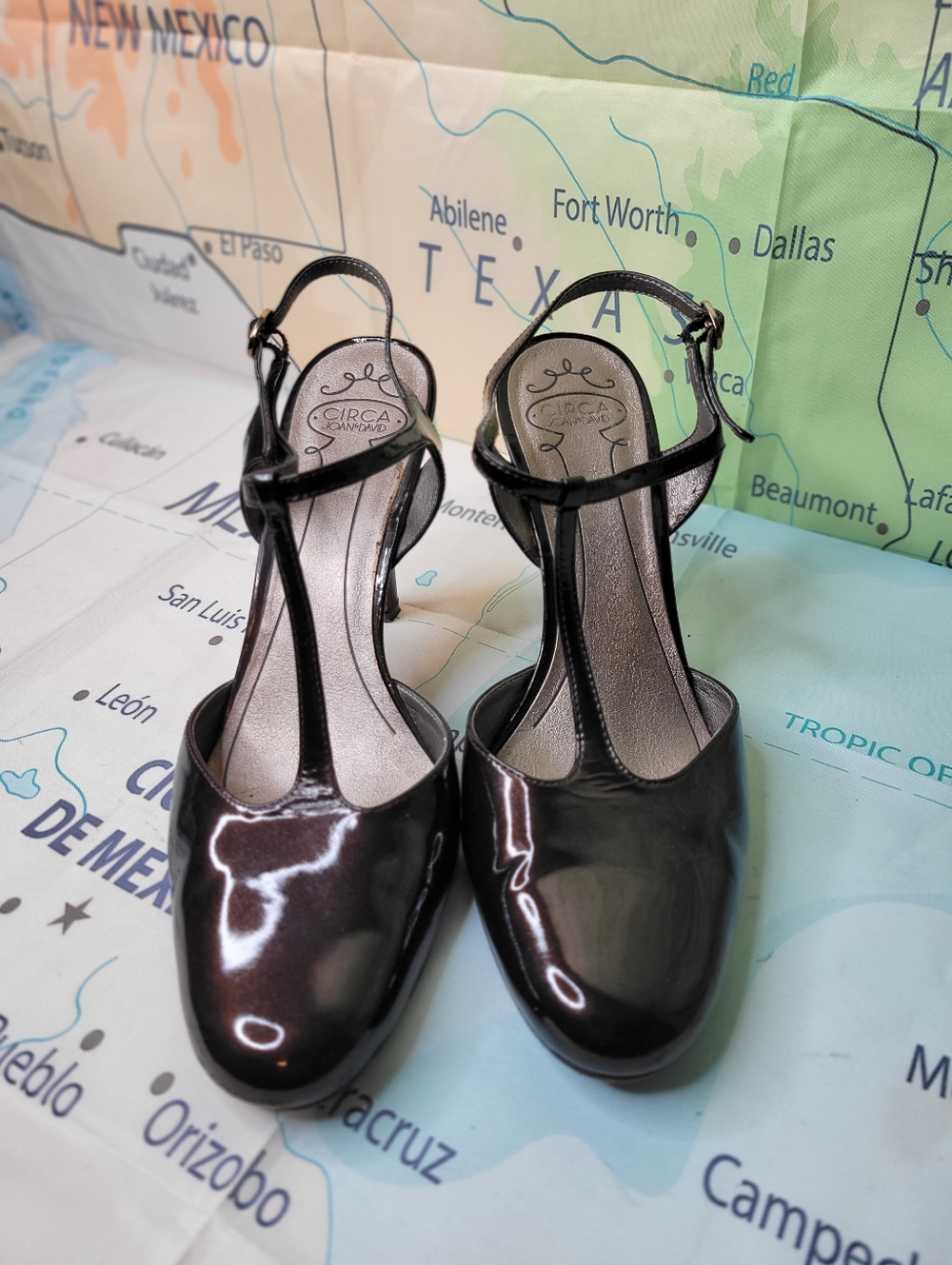 Circa Joan & David Women’s Dark Brown Patent T-Strap Heels